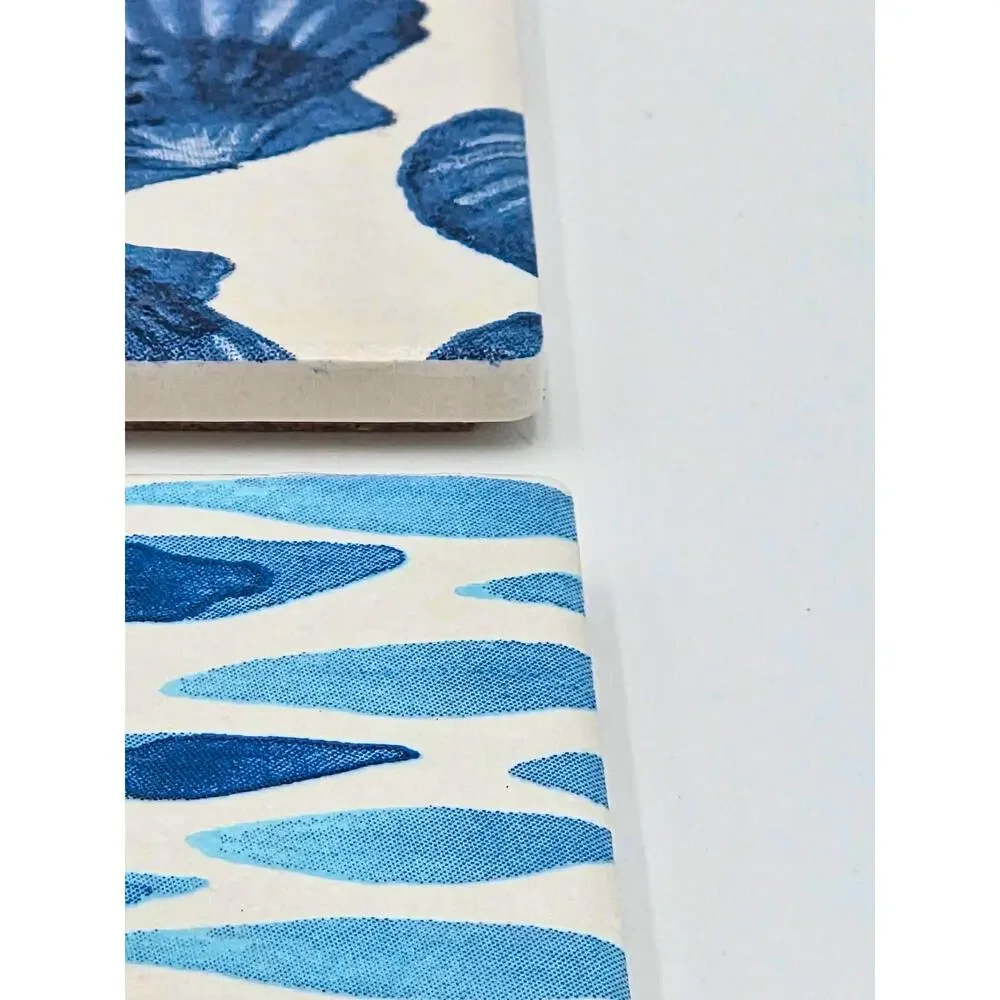 Blue Coastal Watercolor Ceramic Coaster Set – Ocean Art Tiles (Set of 4)